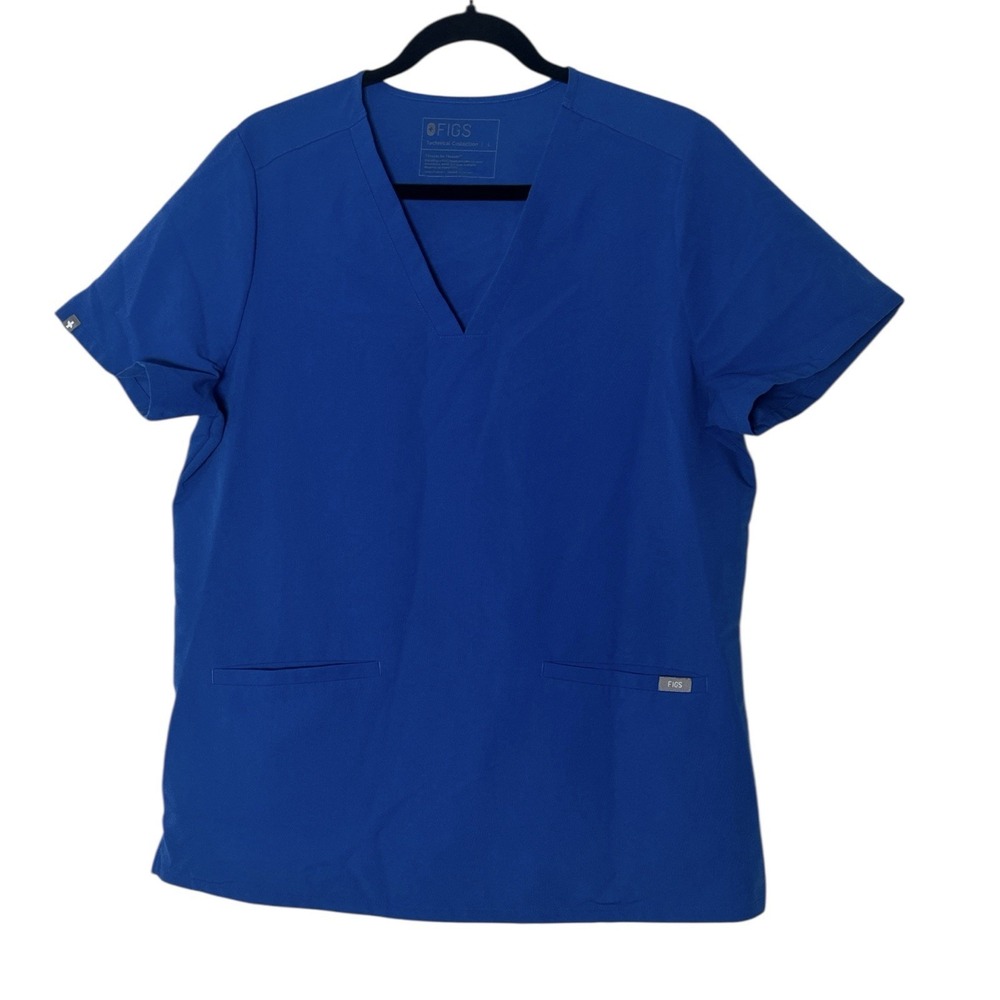 FIGS Top Women's Large‎ Blue V-Neck Technical Collection Scrub Pockets